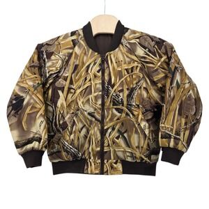 Vtg Cabelas Reversible Camo Jacket Coat Youth Kids XL Wetlands Bomber Nylon Hunt